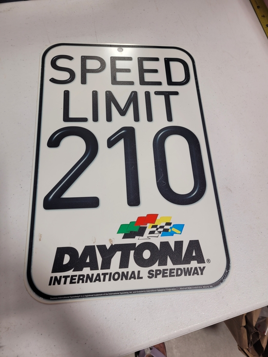 Daytona Other - Daytona International Speedway Speed Limit 210 Wall Sign - White & Black